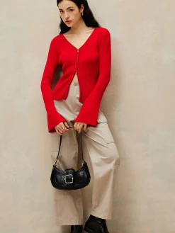 Plain Double Zip Knit Cardigan Cardigans|Sweaters & Cardigans