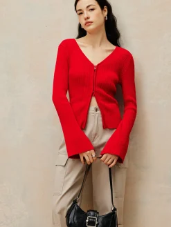 Plain Double Zip Knit Cardigan Cardigans|Sweaters & Cardigans