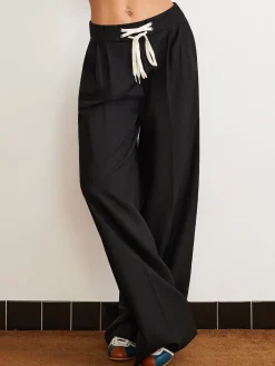 Discount Plain Drawstring Wide-Leg Pants Pants|Bottoms