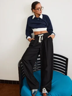 Discount Plain Drawstring Wide-Leg Pants Pants|Bottoms