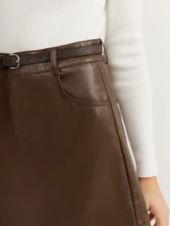 Outlet Plain Faux Leather Belted Skirt Skirts|Bottoms