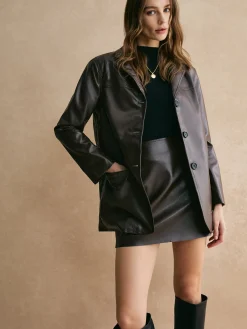 Outlet Plain Faux Leather Mini Skirt Skirts|Matching Sets