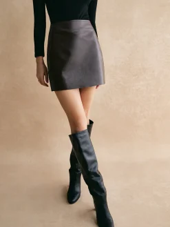 Outlet Plain Faux Leather Mini Skirt Skirts|Matching Sets