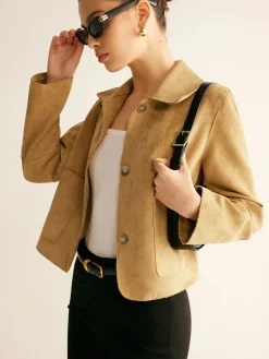 Plain Faux Leather Short Jacket Outerwear|Jackets