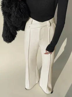 Discount Plain High-Waist Piping Pants Wide Leg|Pants