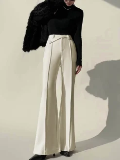 Discount Plain High-Waist Piping Pants Wide Leg|Pants