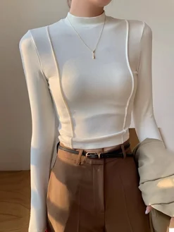 New Plain Jersey Piping Blouse Blouses & Shirts|Tops