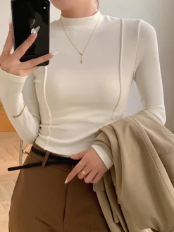 New Plain Jersey Piping Blouse Blouses & Shirts|Tops
