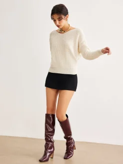 New Plain Knotted Design Knit Top Sweater Tops|Sweaters & Cardigans