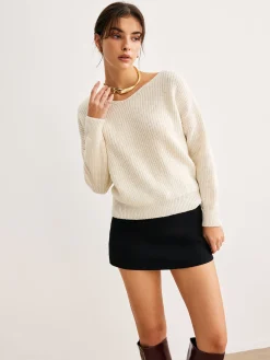 New Plain Knotted Design Knit Top Sweater Tops|Sweaters & Cardigans