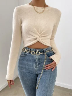 Sale Plain Knotted Knit Top Sweater Tops|Sweaters & Cardigans