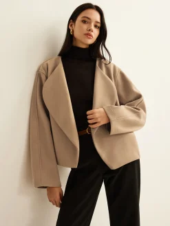 Online Plain Lapel Shift Jacket Outerwear|Jackets