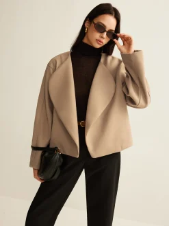 Online Plain Lapel Shift Jacket Outerwear|Jackets