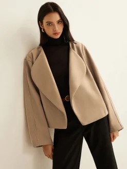 Online Plain Lapel Shift Jacket Outerwear|Jackets