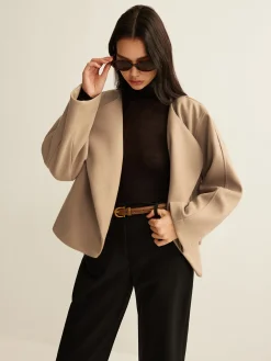 Online Plain Lapel Shift Jacket Outerwear|Jackets