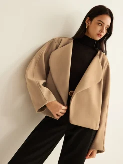 Online Plain Lapel Shift Jacket Outerwear|Jackets
