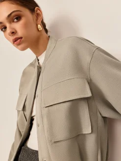 Best Plain Long Sleeve Cargo Jacket Outerwear|Tops