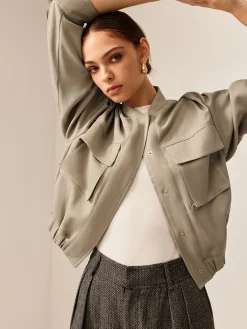 Best Plain Long Sleeve Cargo Jacket Outerwear|Tops
