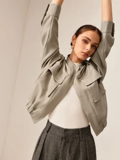 Best Plain Long Sleeve Cargo Jacket Outerwear|Tops