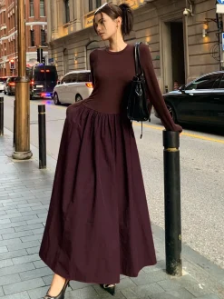 Online Plain Long Sleeve Pleated Dress Casual Dresses|Work Dresses