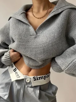 Hot Plain Loose Lapel Sweater Sweater Tops|Sweaters & Cardigans