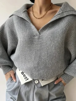 Hot Plain Loose Lapel Sweater Sweater Tops|Sweaters & Cardigans