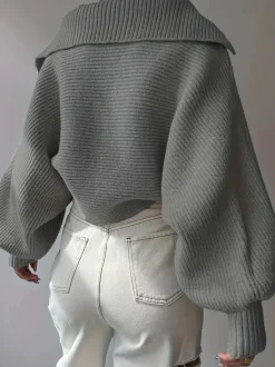 Hot Plain Loose Lapel Sweater Sweater Tops|Sweaters & Cardigans