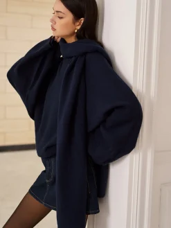Clearance Plain Loose Sweater With Scarf Sweater Tops|Sweaters & Cardigans