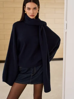 Clearance Plain Loose Sweater With Scarf Sweater Tops|Sweaters & Cardigans