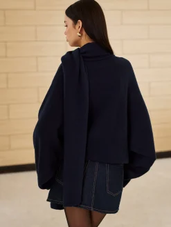 Clearance Plain Loose Sweater With Scarf Sweater Tops|Sweaters & Cardigans