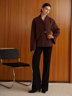 Hot Plain Metal-Button Coat With Scarf Outerwear|Coats