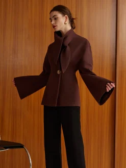 Hot Plain Metal-Button Coat With Scarf Outerwear|Coats