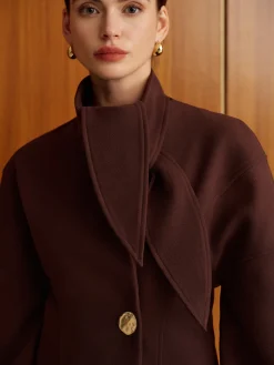 Hot Plain Metal-Button Coat With Scarf Outerwear|Coats