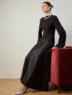 Discount Plain Mock Neck Slim Panel Dress Black Dresses|Casual Dresses