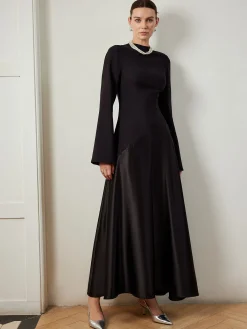Discount Plain Mock Neck Slim Panel Dress Black Dresses|Casual Dresses