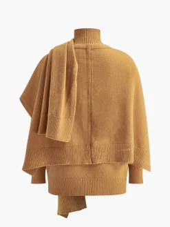 Outlet Plain Mock Neck Three-Piece Sweater Pants Set Knitwear|Tops