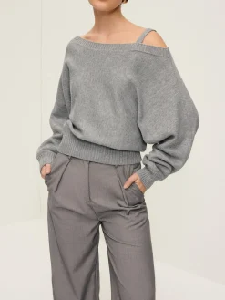 Discount Plain Off-Shoulder Loose Sweater Sweater Tops|Sweaters & Cardigans