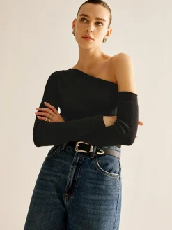 Hot Plain One-Shoulder Knit Top Sweater Tops|Sweaters & Cardigans