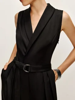 Online Plain Panel Sleeveless Belted Jumpsuit Black Dresses|Jumpsuits & Rompers