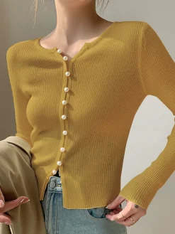 Best Plain Pearl Split Cardigan Cardigans|Sweaters & Cardigans