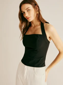 Outlet Plain Piping Halter Top Tank Tops & Camis|Tops
