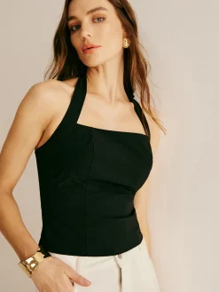 Outlet Plain Piping Halter Top Tank Tops & Camis|Tops