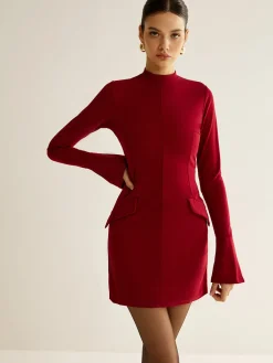 Outlet Plain Piping Short Dress Black Dresses|Casual Dresses