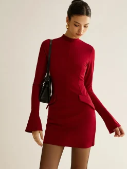 Outlet Plain Piping Short Dress Black Dresses|Casual Dresses