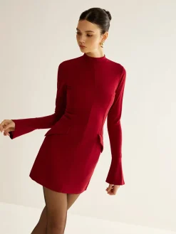 Outlet Plain Piping Short Dress Black Dresses|Casual Dresses