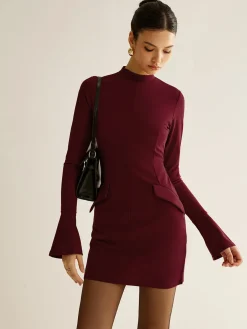Outlet Plain Piping Short Dress Black Dresses|Casual Dresses