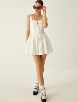 Outlet Plain Pleated Cami Short Dress White Dresses|Casual Dresses