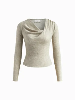 Clearance Plain Pleated Draped Knit Top Sweater Tops|Sweaters & Cardigans