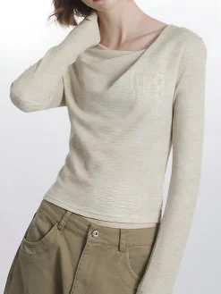 Clearance Plain Pleated Draped Knit Top Sweater Tops|Sweaters & Cardigans