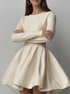 New Plain Pleated Sweater Short Dress White Dresses|Black Dresses